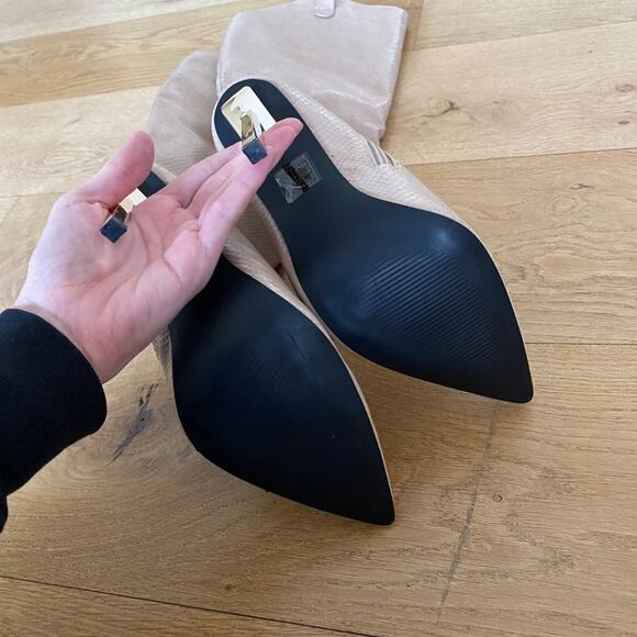 Pretty Little Thing Faux Leather Metal Heeled Boots in Cream - Picture 5 of 7